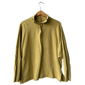 UNBRANDED Lagenlook Knit Tunic Top Chartreuse Long Sleeve High-neck Blouse M